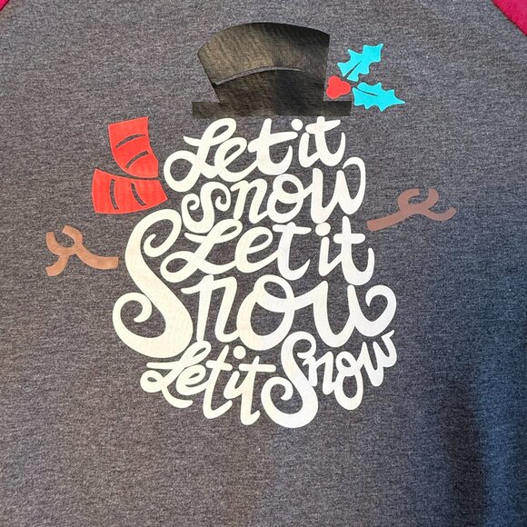 LET IT SNOW SNOWMAN CHRISTMAS CREWNECK RAGLAN SHIRT 2XL - Picture 2 of 8